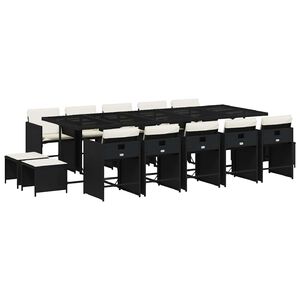 vidaXL 15-delige Tuinset met kussens poly rattan zwart