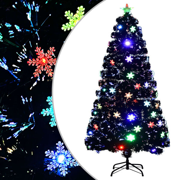 vidaXL Kerstboom met LED-sneeuwvlokken 120 cm glasvezel zwart
