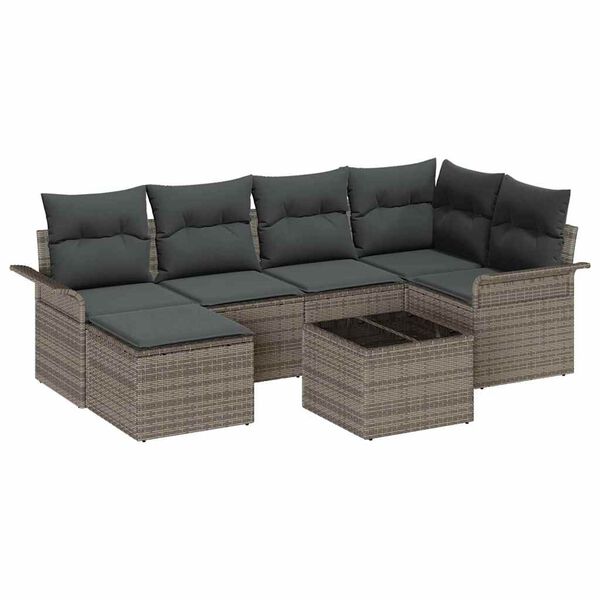 vidaXL Tuin Sofa Set met opslag 7 pcs Grijs poly rattan