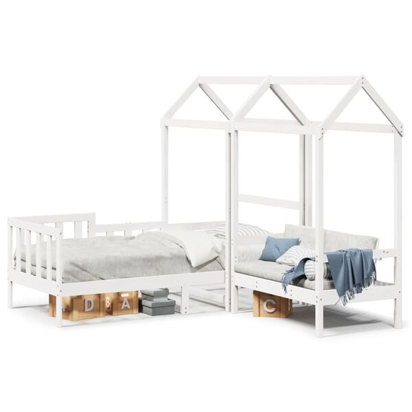 vidaXL Kinderbed met bank en huisje massief grenenhout wit 90x190 cm