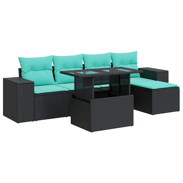 vidaXL 6-delige Loungeset met kussens poly rattan acacia zwart