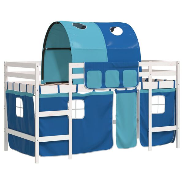 vidaXL Kinderhoogslaper met tunnel 90x190 cm massief grenenhout blauw