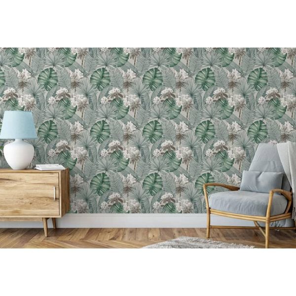 DUTCH WALLCOVERINGS Behang Eden grijs en lichtgroen