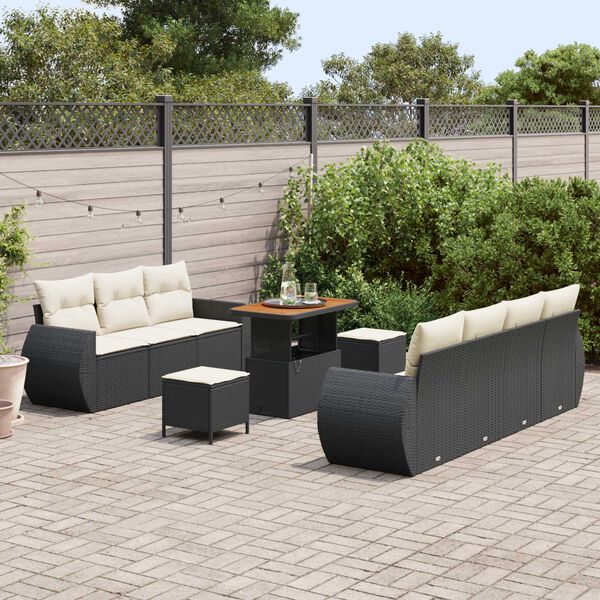 vidaXL Tuin Sofa Set met kussen 10 pcs Zwart en Crème poly rattan