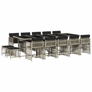 vidaXL 15-delige Tuinset met kussens poly rattan lichtgrijs