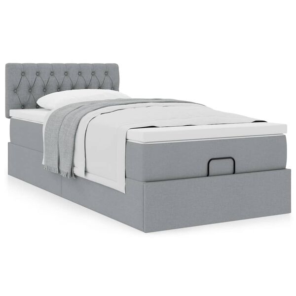 vidaXL Ottoman bed met matras 90x190cm stof lichtgrijs