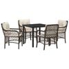 vidaXL Tuin eettafelset met kussen 5 pcs Bruin poly rattan