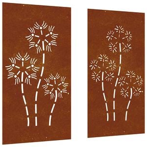 vidaXL Wanddecoratie tuin 2 st bloemenontwerp 105x55 cm cortenstaal