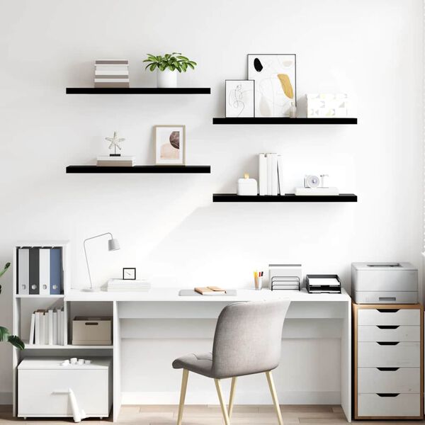 vidaXL Wandschappen zwevend 4 st 90x23,5x3,8 cm MDF hoogglans zwart