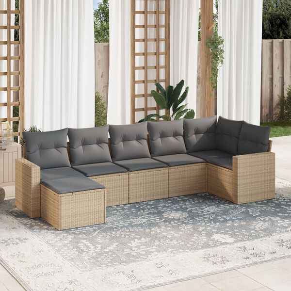 vidaXL 7-delige Loungeset met kussens poly rattan beige