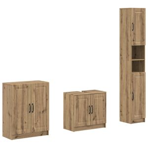 vidaXL 3-delige badkamerkast set UTRECHT Artisanaal eiken Bewerkt hout