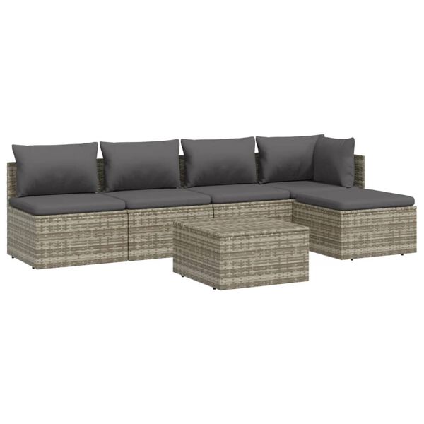 vidaXL 6-delige Loungeset met kussens poly rattan grijs