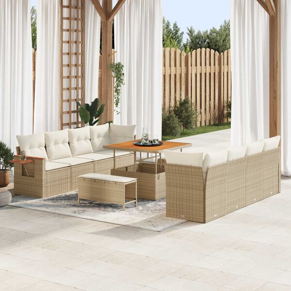 vidaXL Tuin Sofa Set met kussen 11 pcs beige en crèmekleurig