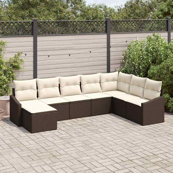 vidaXL Tuin Sofa Set met kussen 8 pcs Bruin en Cr&egrave;me poly rattan