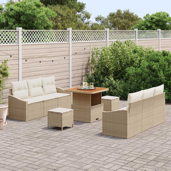 vidaXL Tuin Sofa Set met kussen met opslag 9 pcs Beige en Cr&egrave;me