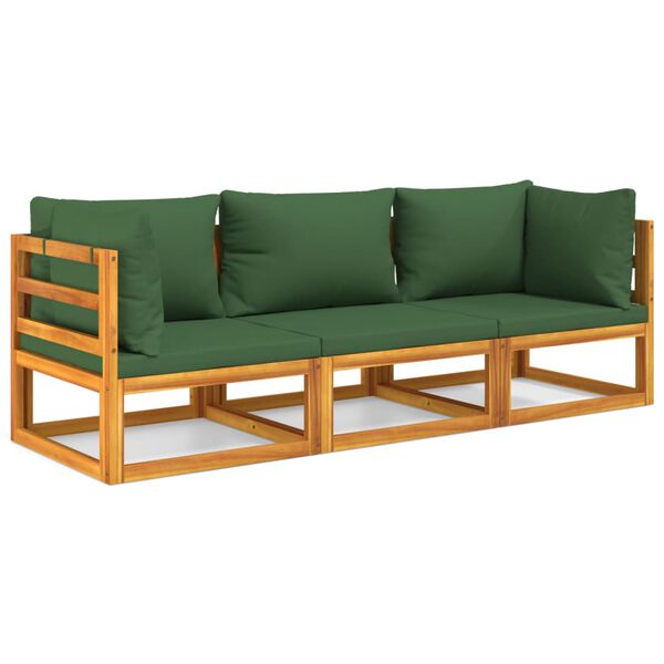 vidaXL 3-delige Loungeset met groene kussens massief hout