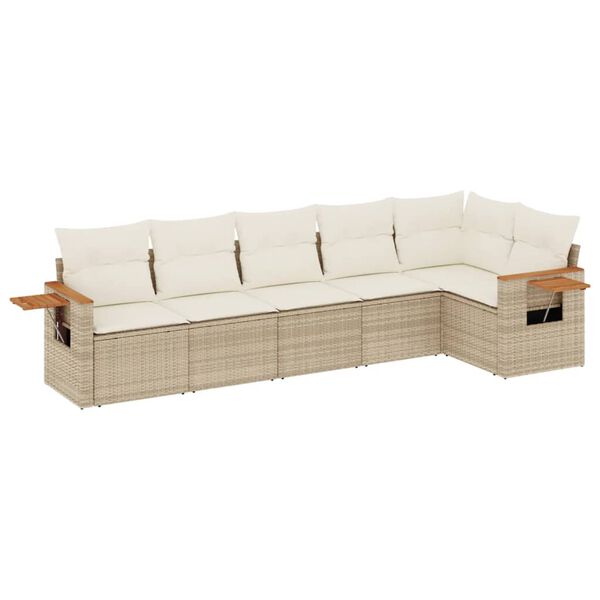 vidaXL 6-delige Loungeset met kussens poly rattan beige