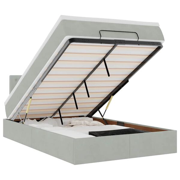 vidaXL Bed poef met matras en LED's 120x190 cm fluweel lichtgrijs