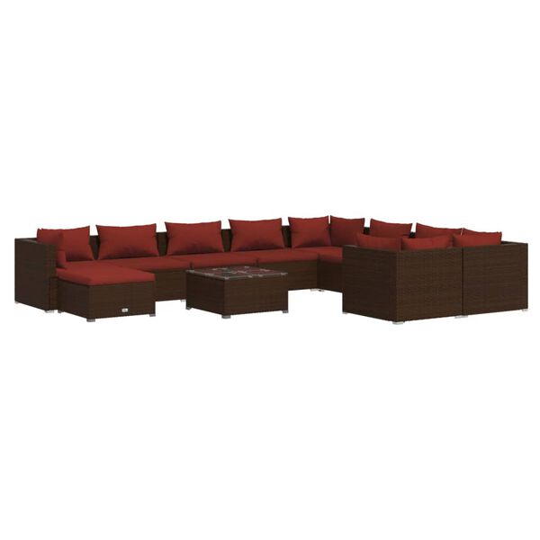vidaXL 11-delige Loungeset met kussens poly rattan bruin