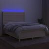vidaXL Boxspring met matras en LED stof cr&egrave;mekleurig 140x190 cm