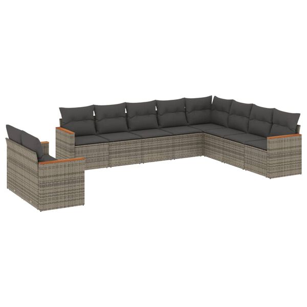 vidaXL 10-delige Loungeset met kussens poly rattan grijs