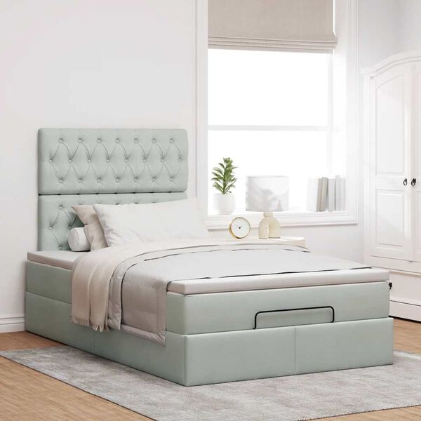 vidaXL Ottoman bed met matrassen 120x190cm fluweel lichtgrijs