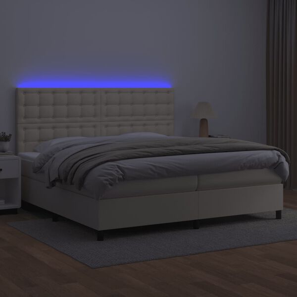 vidaXL Boxspring met matras en LED kunstleer cr&egrave;mekleurig 200x200 cm