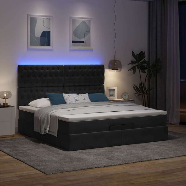 vidaXL Ottoman bed met matrassen en LED's 180x200cm fluweel zwart