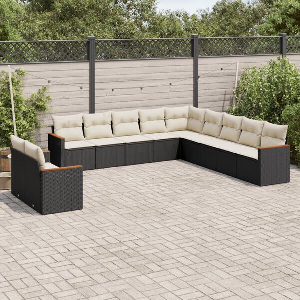 vidaXL 11-delige Loungeset met kussens poly rattan zwart