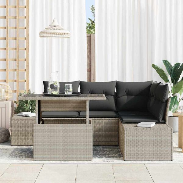 vidaXL Tuin Sofa Set met kussen 5 pcs Lichtgrijs poly rattan