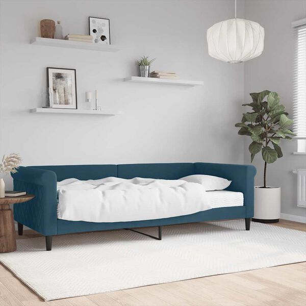 vidaXL Slaapbank met matras 90x200 cm fluweel blauw