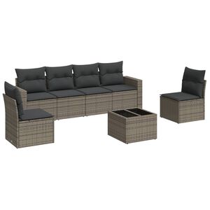 vidaXL 7-delige Loungeset met kussens poly rattan grijs