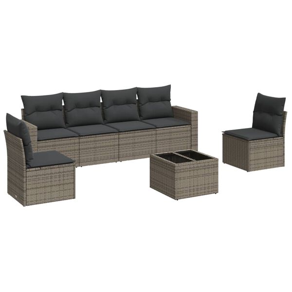 vidaXL 7-delige Loungeset met kussens poly rattan grijs