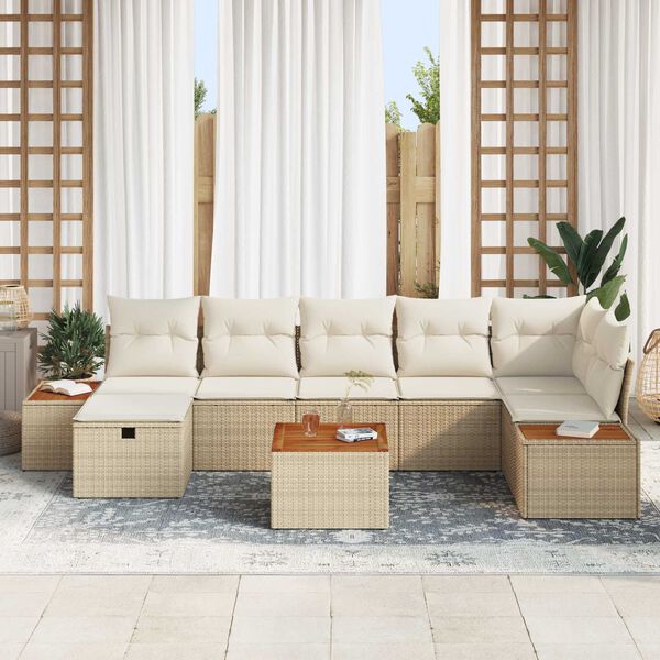 vidaXL Tuin Sofa Set met kussen 8 pcs Beige Poly riet
