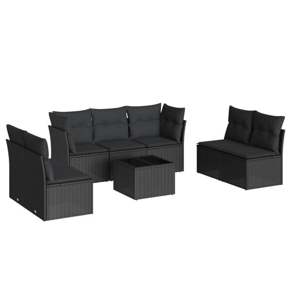 vidaXL 8-delige Loungeset met kussens poly rattan zwart