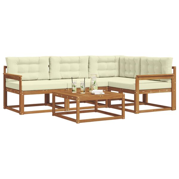vidaXL Buiten bankenset met kussen 5 pcs Natuurlijk en Cr&egrave;me