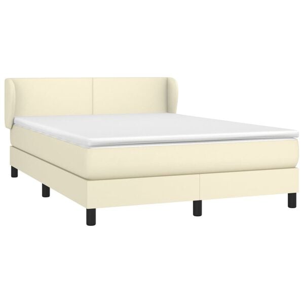 vidaXL Boxspring met matras kunstleer cr&egrave;mekleurig 140x190 cm