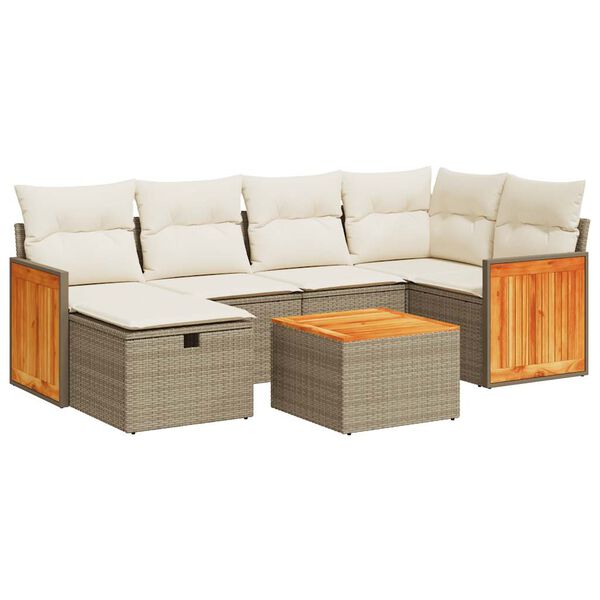 vidaXL 6-delige Loungeset met kussens poly rattan beige