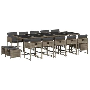 vidaXL 15-delige Tuinset met kussens poly rattan grijs
