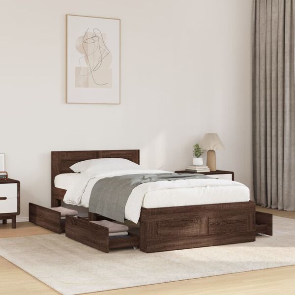 vidaXL Bedframe met hoofdeinde bewerkt hout bruineikenkleur 90x200 cm