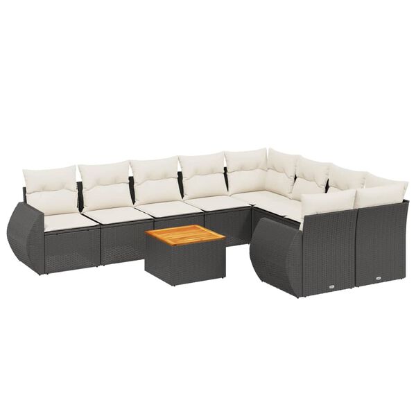 vidaXL 10-delige Loungeset met kussens poly rattan zwart