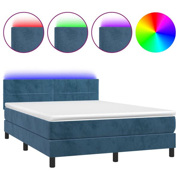 vidaXL Boxspring met matras en LED fluweel donkerblauw 140x190 cm