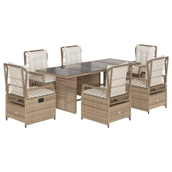 vidaXL 7-delige Tuinset met kussens poly rattan beige