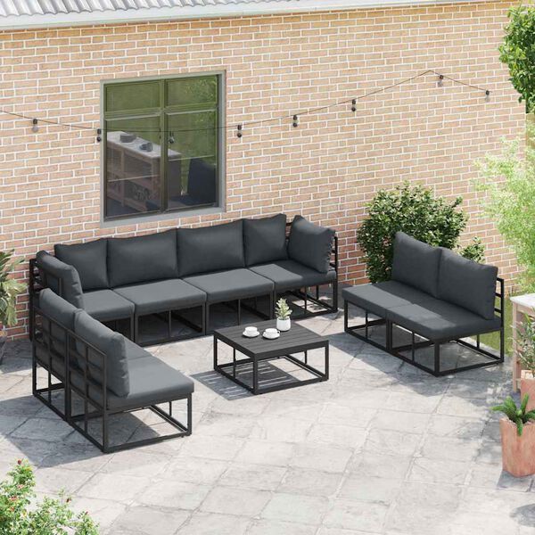 vidaXL Tuin Sofa Set met kussen 9 pcs Zwart Aluminium