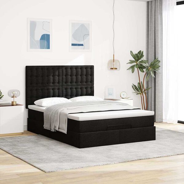 vidaXL Ottoman bed met matras en LED's 140x200cm stof zwart