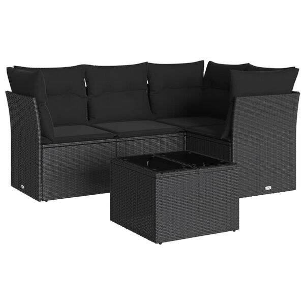 vidaXL 5-delige Loungeset met kussens poly rattan zwart
