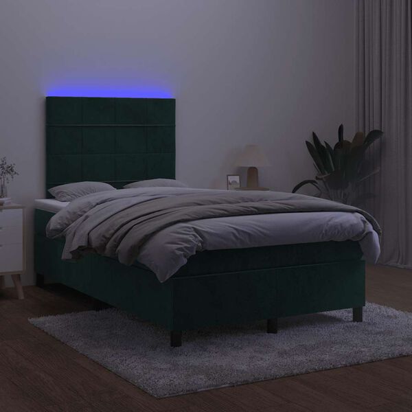 vidaXL Boxspring met matras en LED fluweel donkergroen 120x200 cm