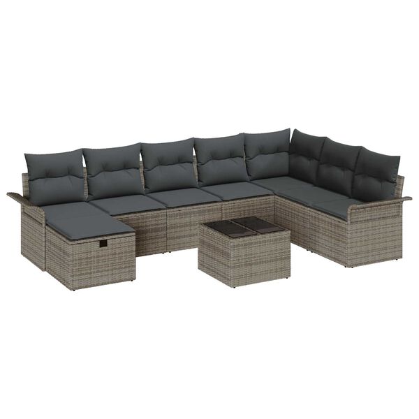 vidaXL Tuin Sofa Set met kussen met opslag 9 pcs Grijs poly rattan