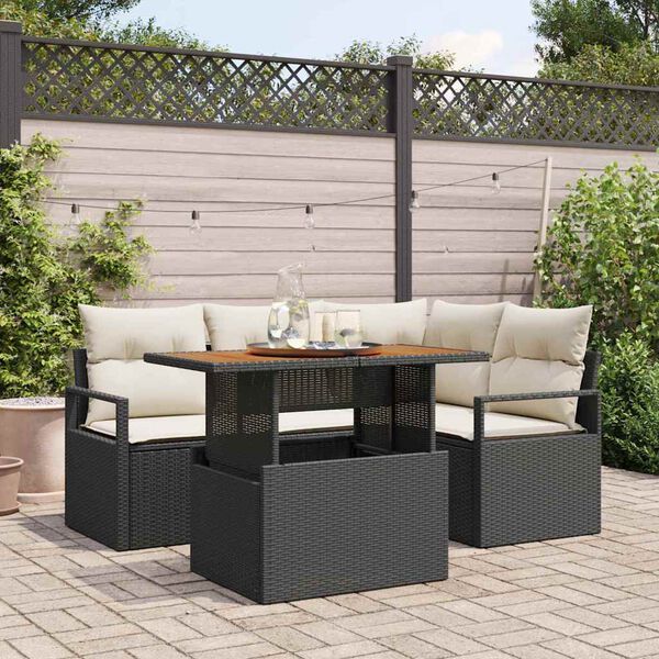 vidaXL Tuin Eetset met kussen 5 pcs Zwart en Cr&egrave;me