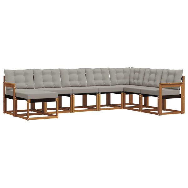 vidaXL Buiten bankenset met kussen 8 pcs Natuurlijk en Lichtgrijs